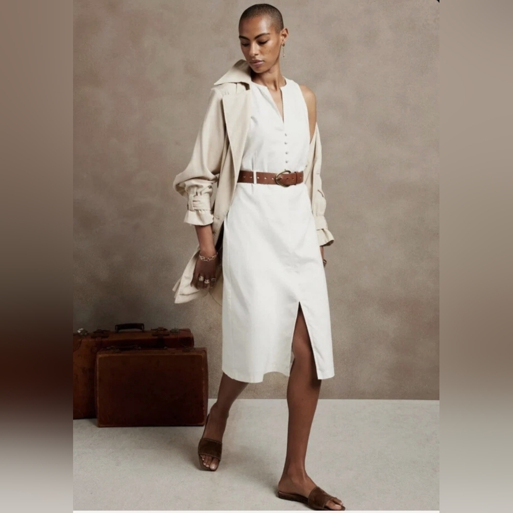 Banana Republic Cream Midi Dress with Brown Belt